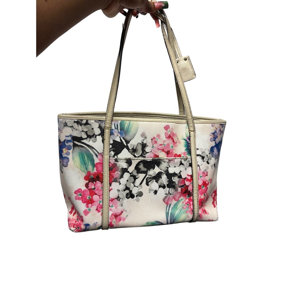 Dana Buchman Floral Print Tote Bag - Pink & White Canvas Handbag